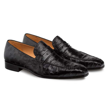 Lisbon Black Genuine Ostrich Men’s Classic Slip On By Mezlan Made in Spain Brand