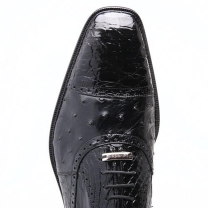 Belvedere Mens Black Genuine Crocodile Ostrich Shoes Onesto - Image 3
