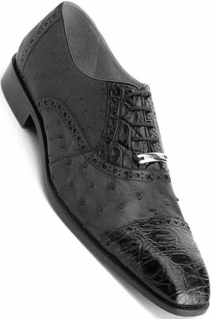 Belvedere Mens Black Genuine Crocodile Ostrich Shoes Onesto