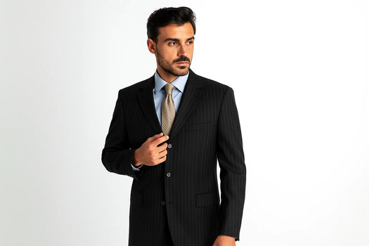 Black & Gray Multi Mini Pinstripe 3 Buttons Super 120'S Cheap Priced Business Suits Clearance Sale - Image 2