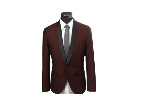 Cheap Priced Blazer Jacket For Men Online Slim Fit 1 Button Burgundy ~ Wine ~ Maroon Color Two Toned Black Lapel Satin Shawl Collar Dinner Jacket Looking! Burgundy Tuxedo