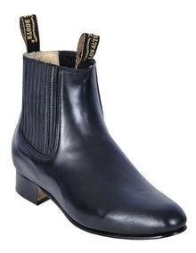 Black Los Altos Boots Men's Charro Botin Short Ankle Deer Leather Boots - Handmade
