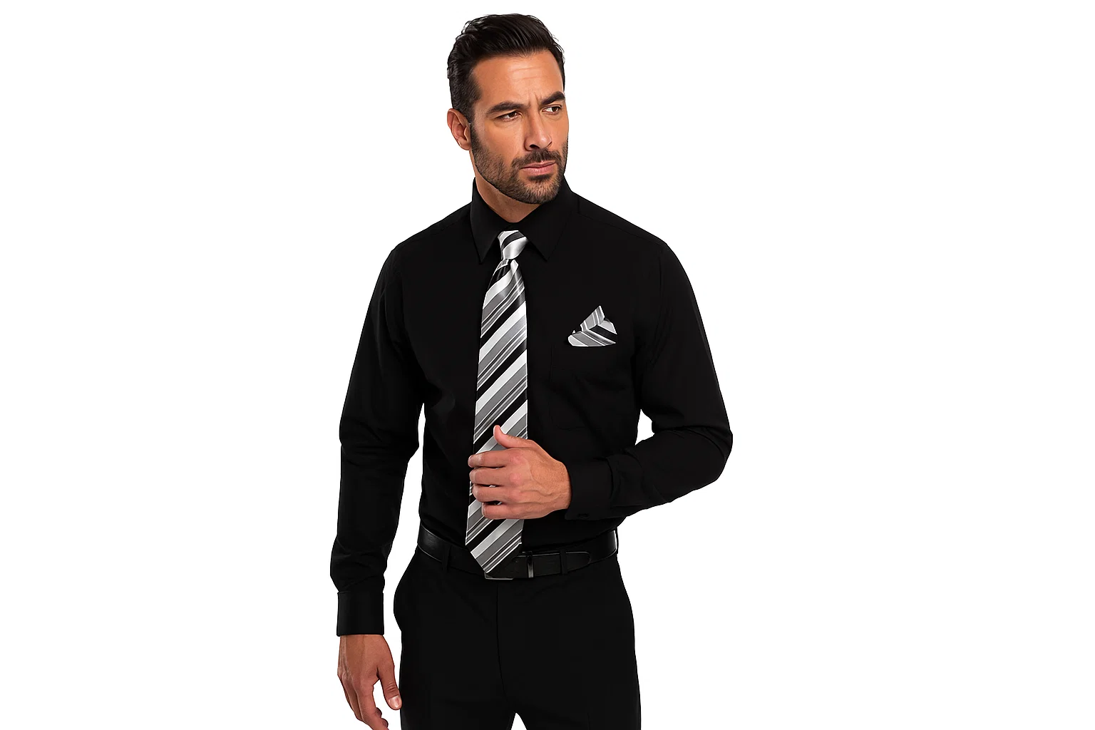 Affordable Clearance Cheap Mens Dress Shirt Sale Online Trendy - PREMIUM TIE - Black Men's Dress Shirt - Image 2