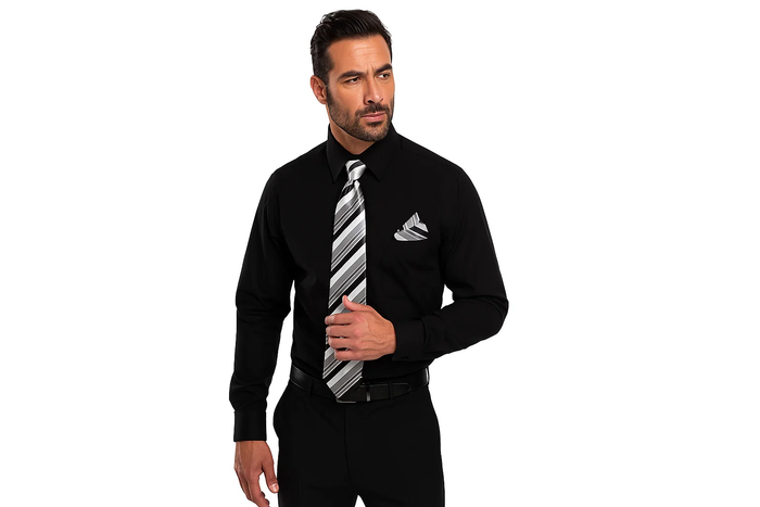 Affordable Clearance Cheap Mens Dress Shirt Sale Online Trendy - PREMIUM TIE - Black Men's Dress Shirt - Image 2