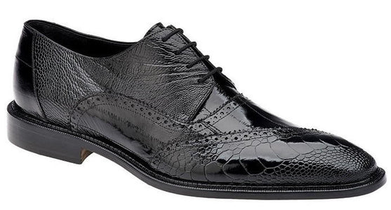 Belvedere Black Ostrich Eel Exotic Brogue Shoes Nino OB4
