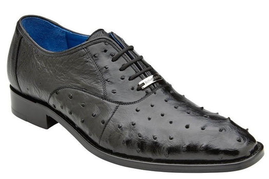 Belvedere Men's Black Ostrich Shoes Plain Toe Oxford Orlando