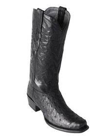 Los Altos Boots Men's Black Ostrich Square 7-Toe Cowboy Boots - Leather Sole Botas De Avestruz