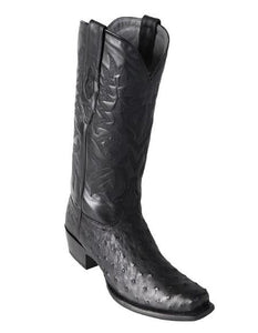 Los Altos Boots Men's Black Ostrich Square 7-Toe Cowboy Boots - Leather Sole Botas De Avestruz