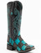 Ferrini Men's Patchwork Square Toe Boots Handcrafted - Black and Teal Boots
