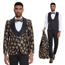 2026 Black & Pink Shiny Floral Mens 3pc Suit by Tazzio