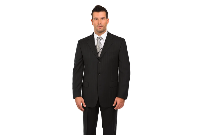 Cheap Priced Men'S Dress Suit For Sale 2or3or4 Button Style Normal Black Pinstripe Light Weight On Sale - Image 2