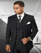 Mens Italian Wool Suit Color Black - Men's Designer Wool Pleated Pant Vested Black Gangster Pinstripe Suit