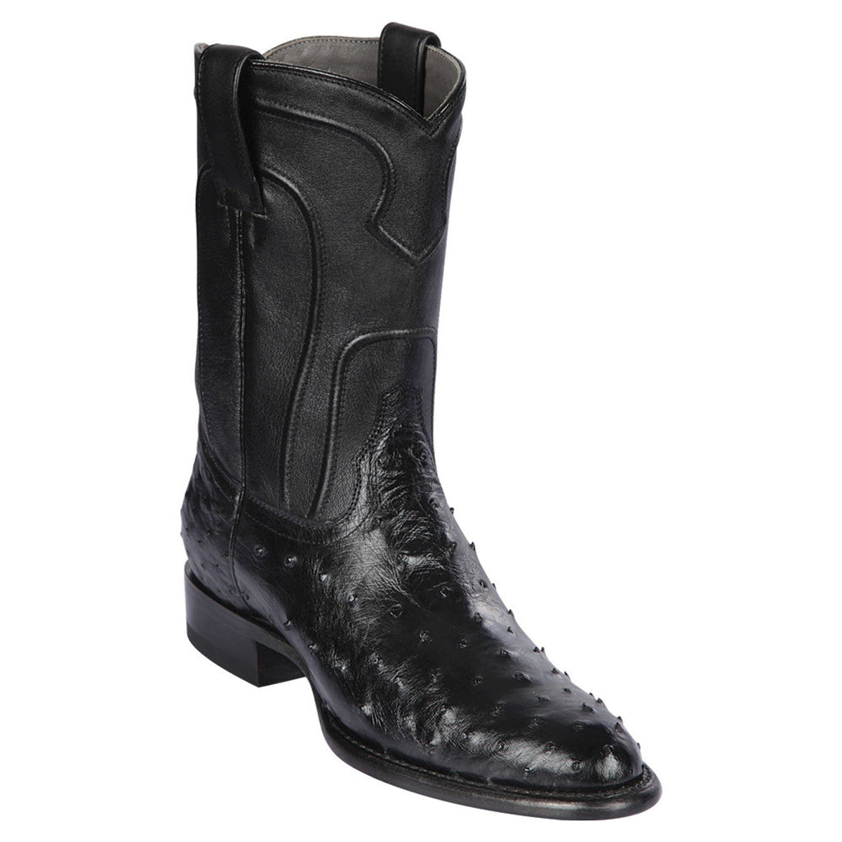 Los Altos Men’s Genuine Ostrich Brown Roper Toe Boots with Zipper