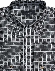 Mens Paisley Shirts - Club Fashion Dress Shirt Spread Collar in  Color Black Shirt