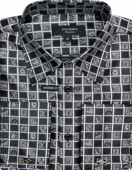 Mens Paisley Shirts - Club Fashion Dress Shirt Spread Collar in  Color Black Shirt