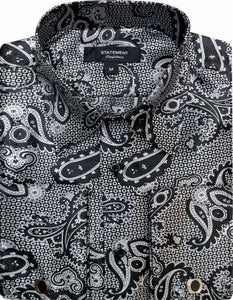 Mens Paisley Shirts - Club Fashion Dress Shirt Spread Collar in  Color Black