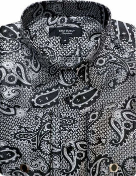 Mens Paisley Shirts - Club Fashion Dress Shirt Spread Collar in Color Black Black~ / 15.5" Neck /34-35" Sleeve Mens Paisley Shirts - Club Fashion Dress Shirt Spread Collar in Color Black Black~ / 15.5" Neck /34-35" Sleeve