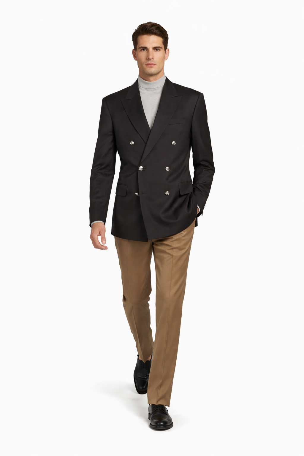 Black Six Button Double Breasted Suits Blazer Jacket Coat