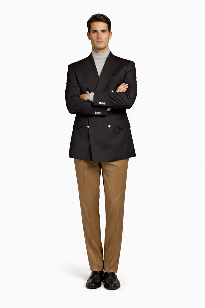 Black Six Button Double Breasted Suits Blazer Jacket Coat