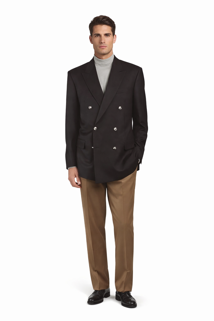 Black Six Button Double Breasted Suits Blazer Jacket Coat