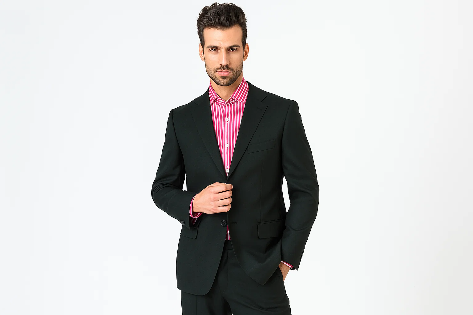Jet Power Black Solid Black With Sheen!! Super 150'S Men'S Cheap Priced Business Suits Clearance Sale Side Back Vent Available In 2 Or 3 Buttons Style Regular Classic Cut - Image 2