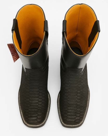 Black Square Toe Snake Print Boots