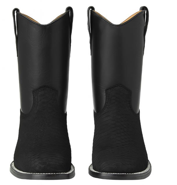 Black Square Toe Snake Print Boots