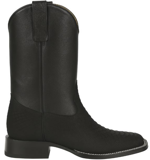 Black Square Toe Snake Print Boots