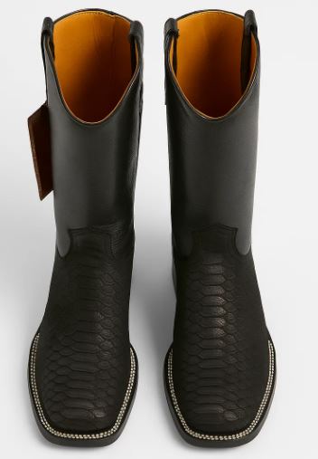 Black Square Toe Snake Print Boots