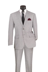 Mens Vinci 2 Piece Seersucker Black Notch Lapel Suit