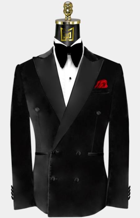 Double Breasted Tuxedo - Velvet Tuxedo Dinner Jacket In Black - Navy - Emerald Green - Burgundy - Image 3