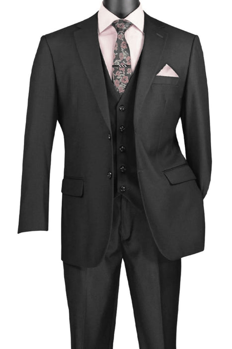 Mens Vinci Two Button Classic Black Suit With Vest