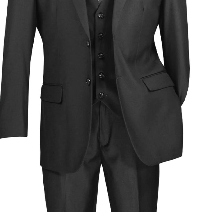 Mens Vinci Two Button Classic Black Suit With Vest