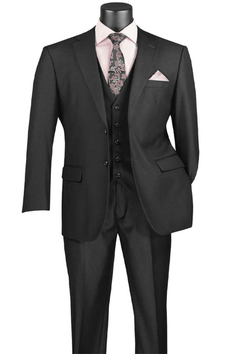 Mens Vinci Two Button Classic Black Suit With Vest