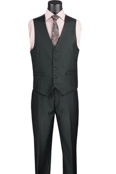 Mens Vinci Two Button Classic Black Suit With Vest