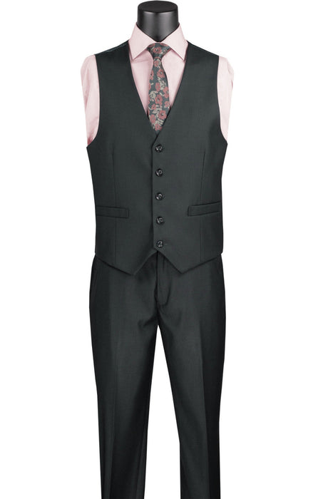 Mens Vinci Two Button Classic Black Suit With Vest