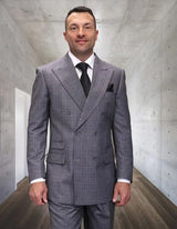 Statement Men's 2 Piece 100% Wool Plaid Fashion Suit - Double Breasted
