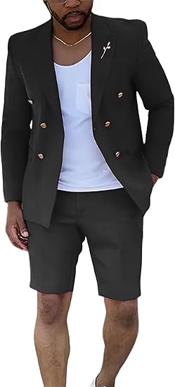 Mens Suits With Shorts - Double breasted Style With Black Gold Buttons