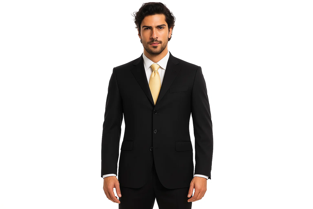 Black Super 140's Men's Cheap Priced Business Suits Clearance Sale Available in 2 or 3 Buttons Style Regular Classic Cut
