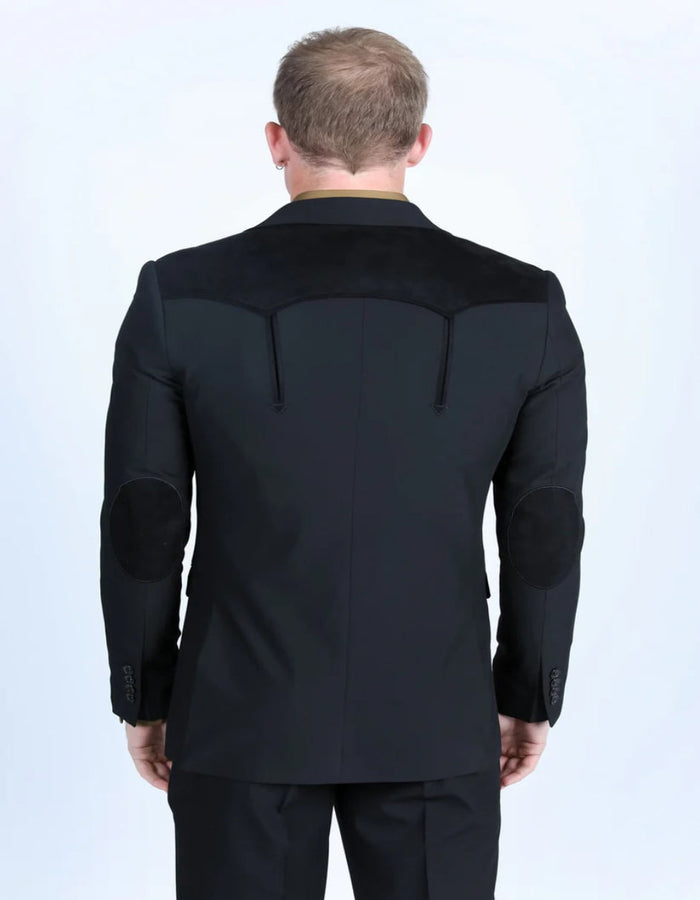 Men's Western Black Suit Sport Coat with Suede Yokes and Elbow Patches - Traje Para Hombre - Image 4
