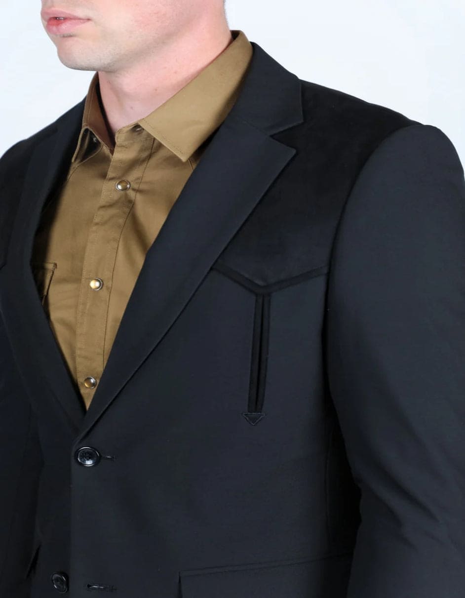 Men's Western Black Suit Sport Coat with Suede Yokes and Elbow Patches - Traje Para Hombre - Image 3