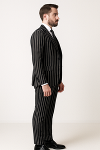 1920s Style Suit - Gangster Suit - Pinstripe Suit - Double Breasted Suits - Black and White Pinstripe