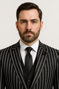 1920s Style Suit - Gangster Suit - Pinstripe Suit - Double Breasted Suits - Black and White Pinstripe