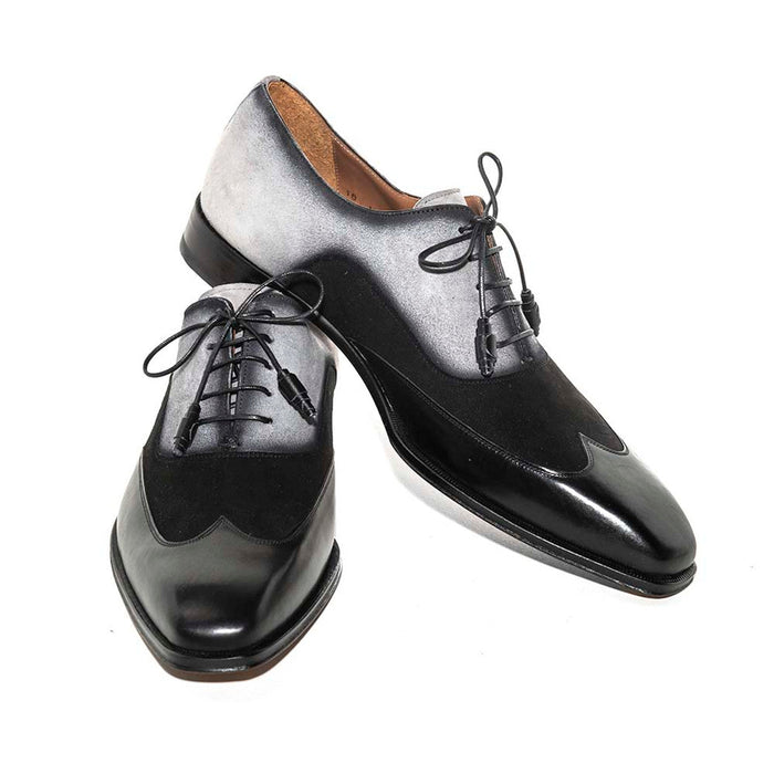 Men Black and Grey Suede Wing Tip Oxford By Mezlan Made In Spain Brand