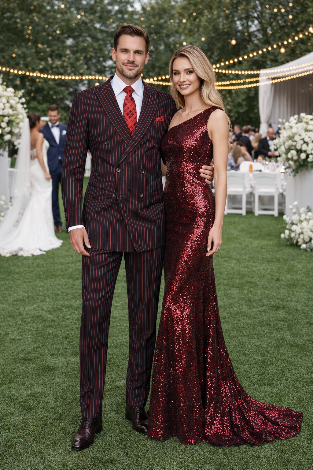 Black and Red Pinstripe Double breasted Suit - 100% Wool Modern Fit Side Vents by Statement brand - Image 8