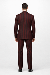 Black and Red Pinstripe Double breasted Suit - 100% Wool Modern Fit Side Vents by Statement brand