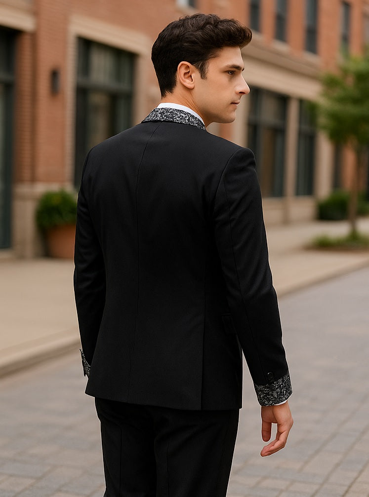 Black and White Prom Tuxedo - Perfect Wedding Suit Vested rhinestone sequin Lapelled - Image 5