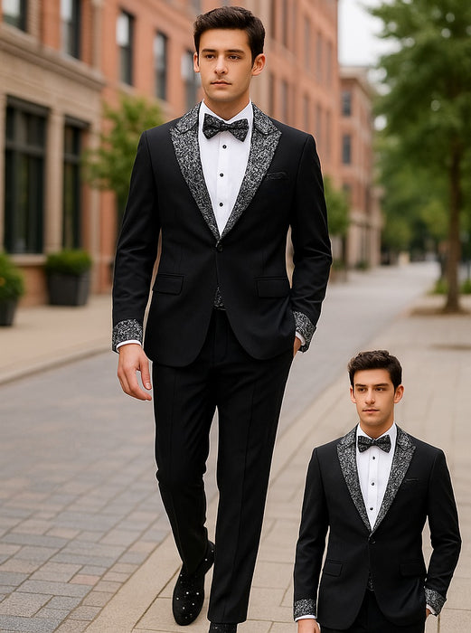 Black and White Prom Tuxedo - Perfect Wedding Suit Vested rhinestone Lapelled