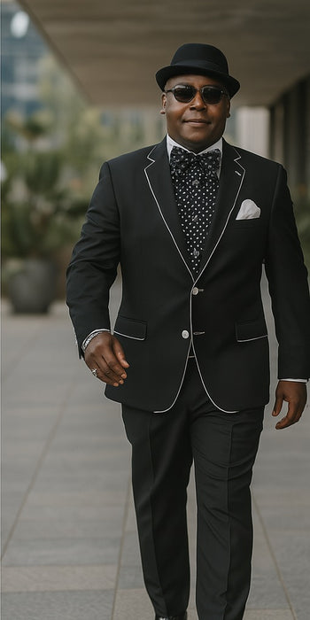 Black and White Trim Lapel Tuxedo Suit