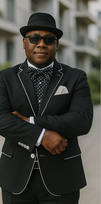 Black and White Trim Lapel Tuxedo Suit